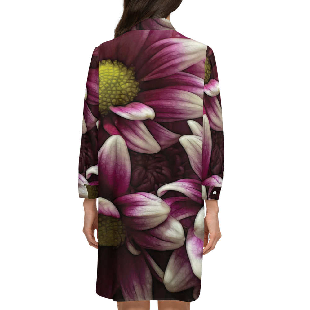 October Flowers 7 Women's High-Low Long-Sleeve Hem Shirt Silky-like Elegance