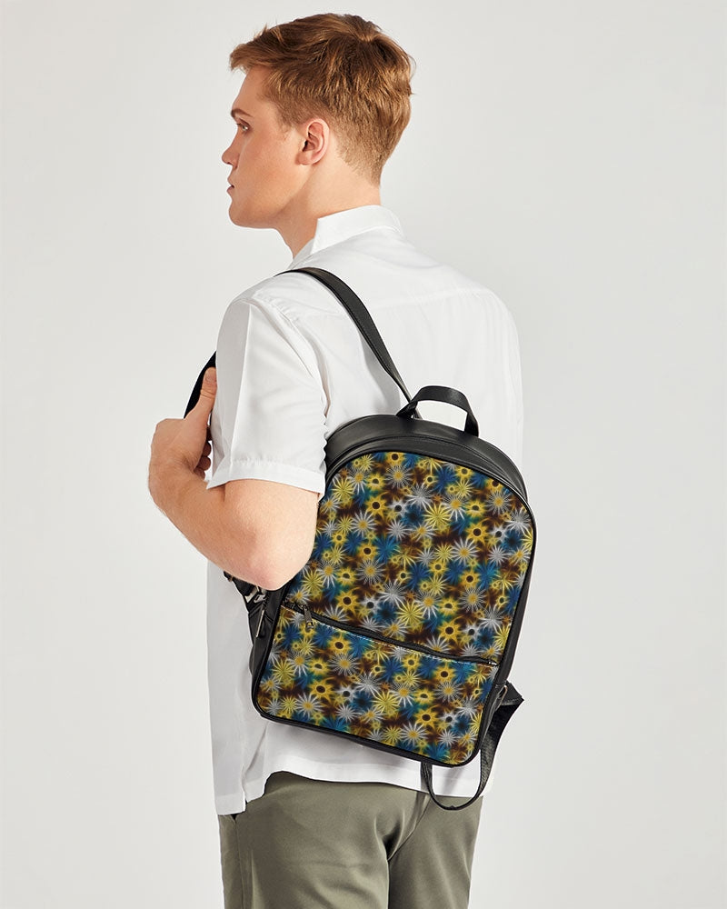 Blue and Yellow Glowing Daisies Classic Faux Leather Backpack