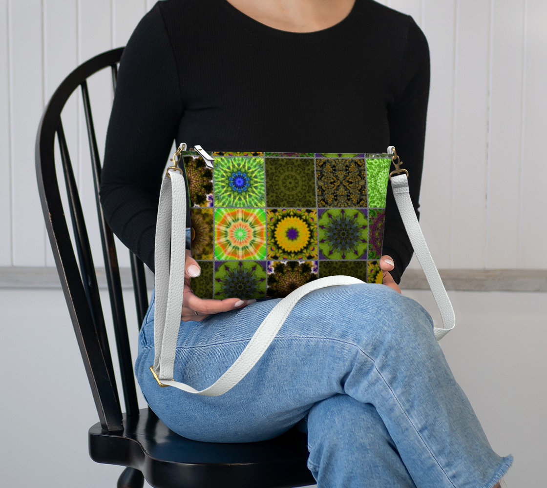 Green Crazy Quilt Vegan Crossbody Purse