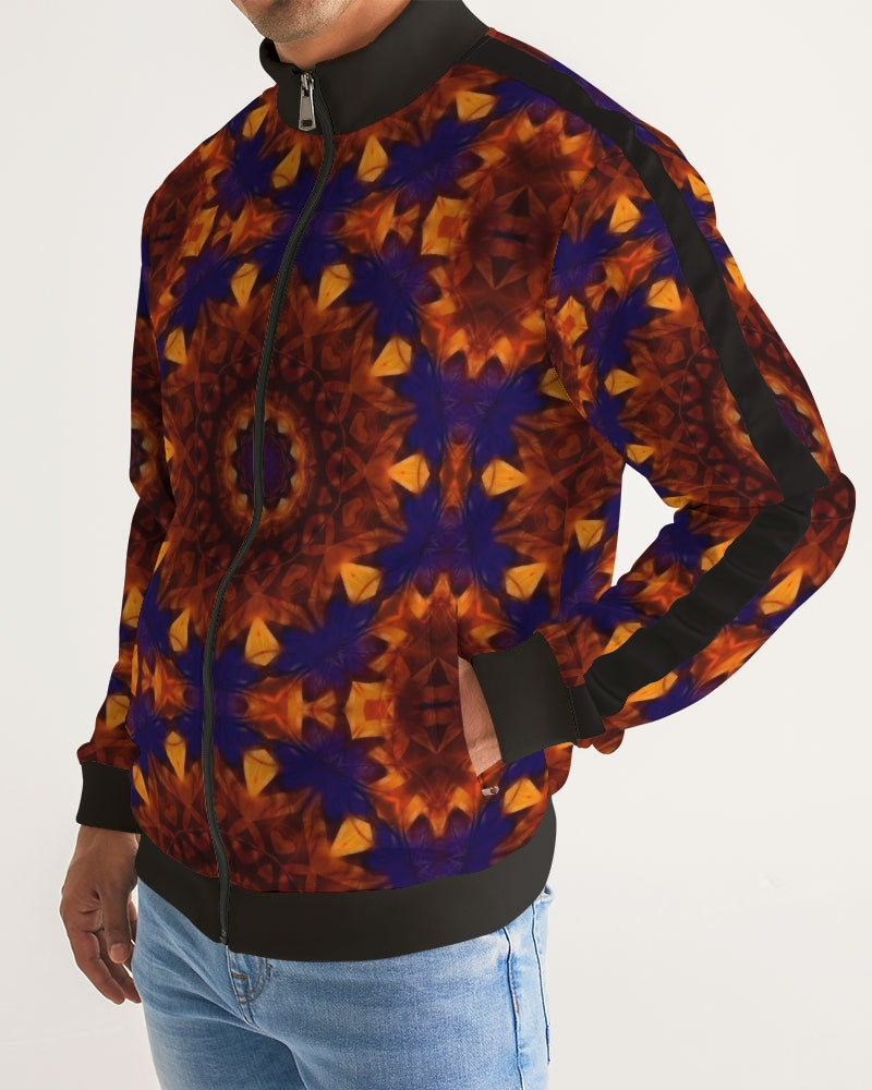 Blue Orange Red Kaleidoscope Men's All-Over Print Stripe Sleeve Track Jacket