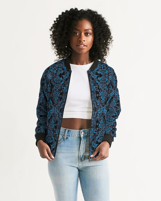 Blue Vines and Lace Women's All-Over Print Bomber Jacket