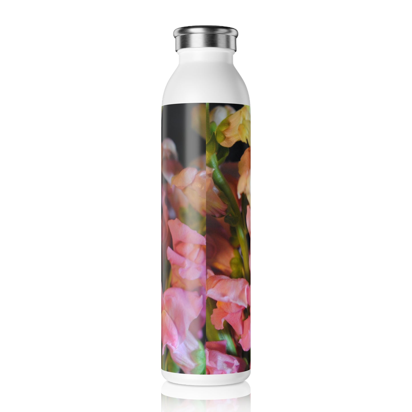 Floral Snapdragons Slim Water Bottle — Pink Garden Stainless Steel Bottle