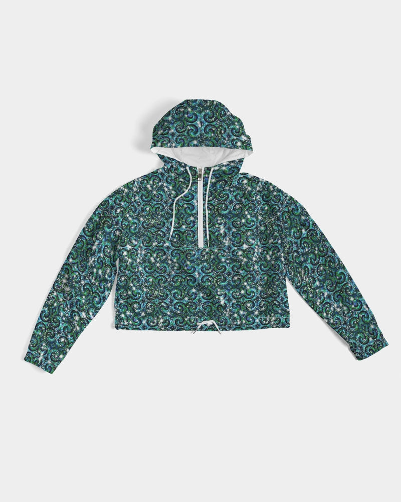 Blue Ice Sparkle Swirl Women's All-Over Print Cropped Windbreaker