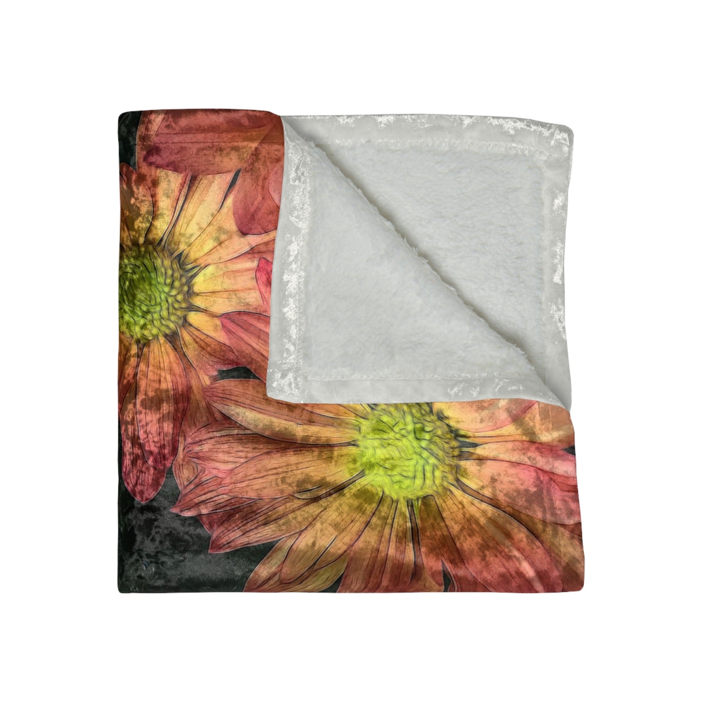 Cream and Pink Fall Flowers Crushed Velvet Blanket