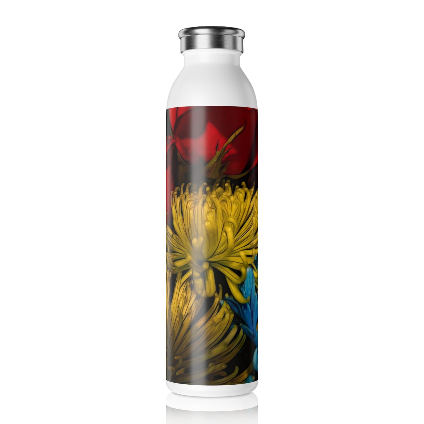 June Flowers 3 Slim Water Bottle - Stylish Reusable Hydration Bottle for Yoga, Fitness, Travel, Eco-Friendly Gift, Floral Design