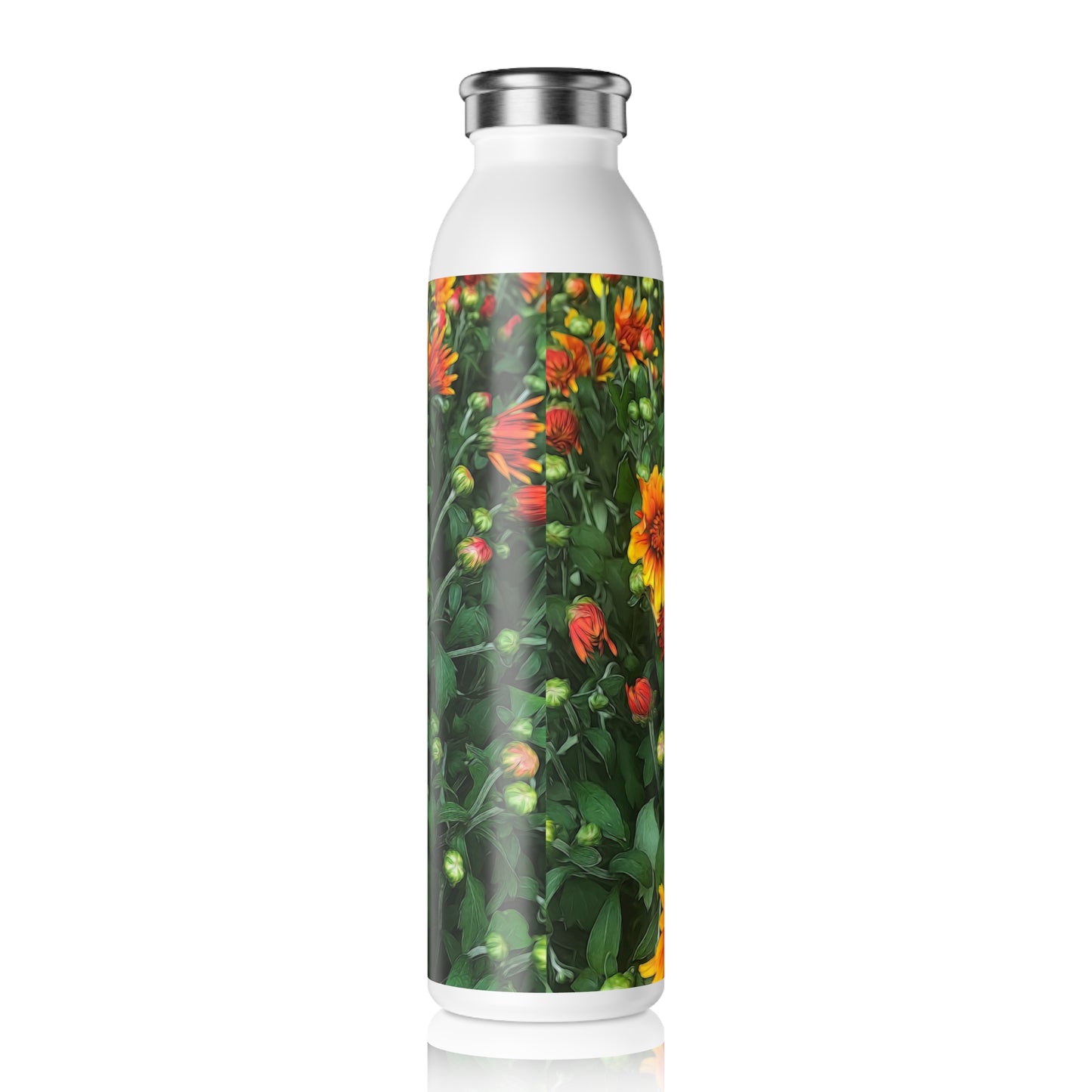 Orange Fall Mums Opening Slim Water Bottle - Eco-Friendly Hydration, Gift for Nature Lovers, Travel Bottle, Summer Accessories, Fitness Hydration