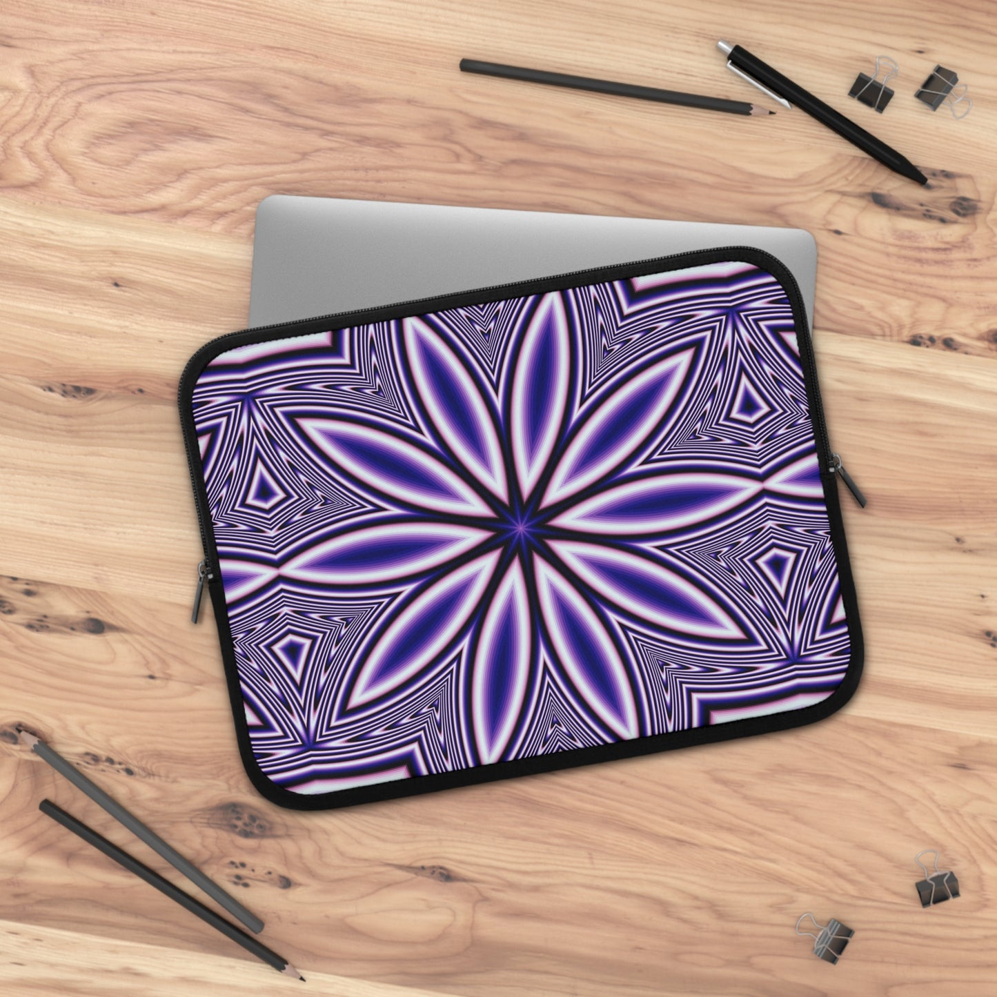 Blue Fractal Kaleidoscope Laptop Sleeve