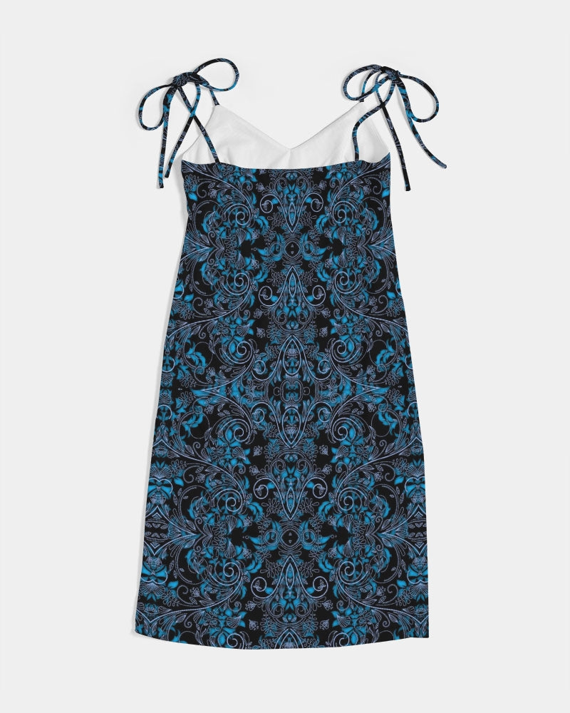 Blue Vines and Lace Women's All-Over Print Tie Strap Split Dress