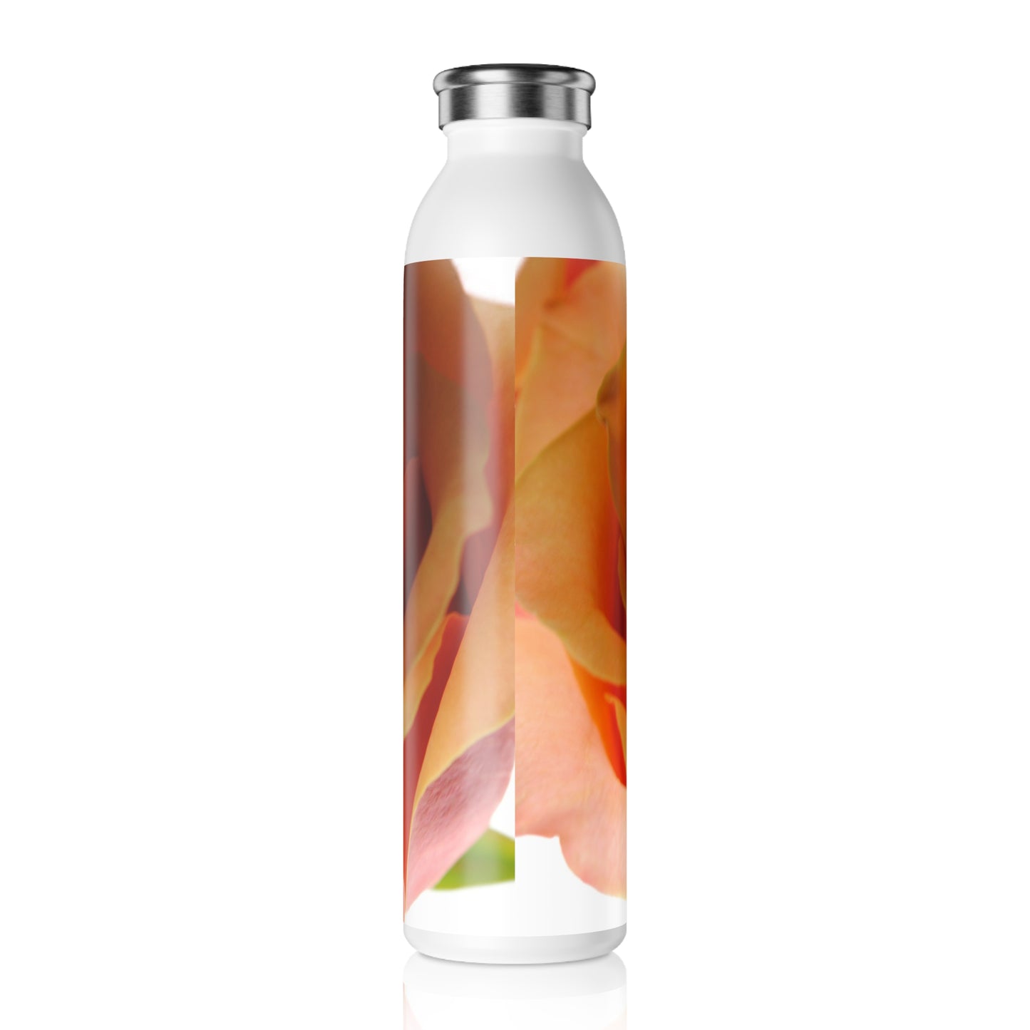 Pastel Pink and Orange Rose Floral Slim Water Bottle | Eco-Friendly Hydration, Gym, Yoga, Gift for Her, Summer Vibes, Floral Design