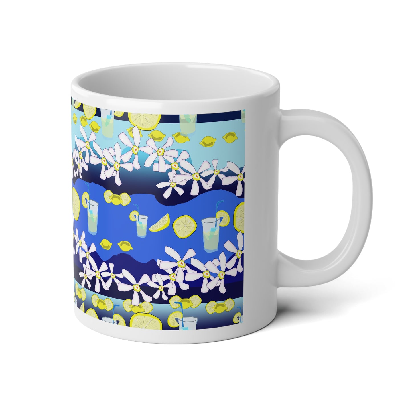 Lemon Flower Jumbo Mug - 20oz Coffee Cup with Lemon and Flower Design for Summer Gatherings, Beach Vibes, Gift Idea, Home Decor