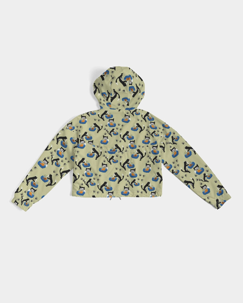 Cat and a Fishbowl Women's All-Over Print Cropped Windbreaker