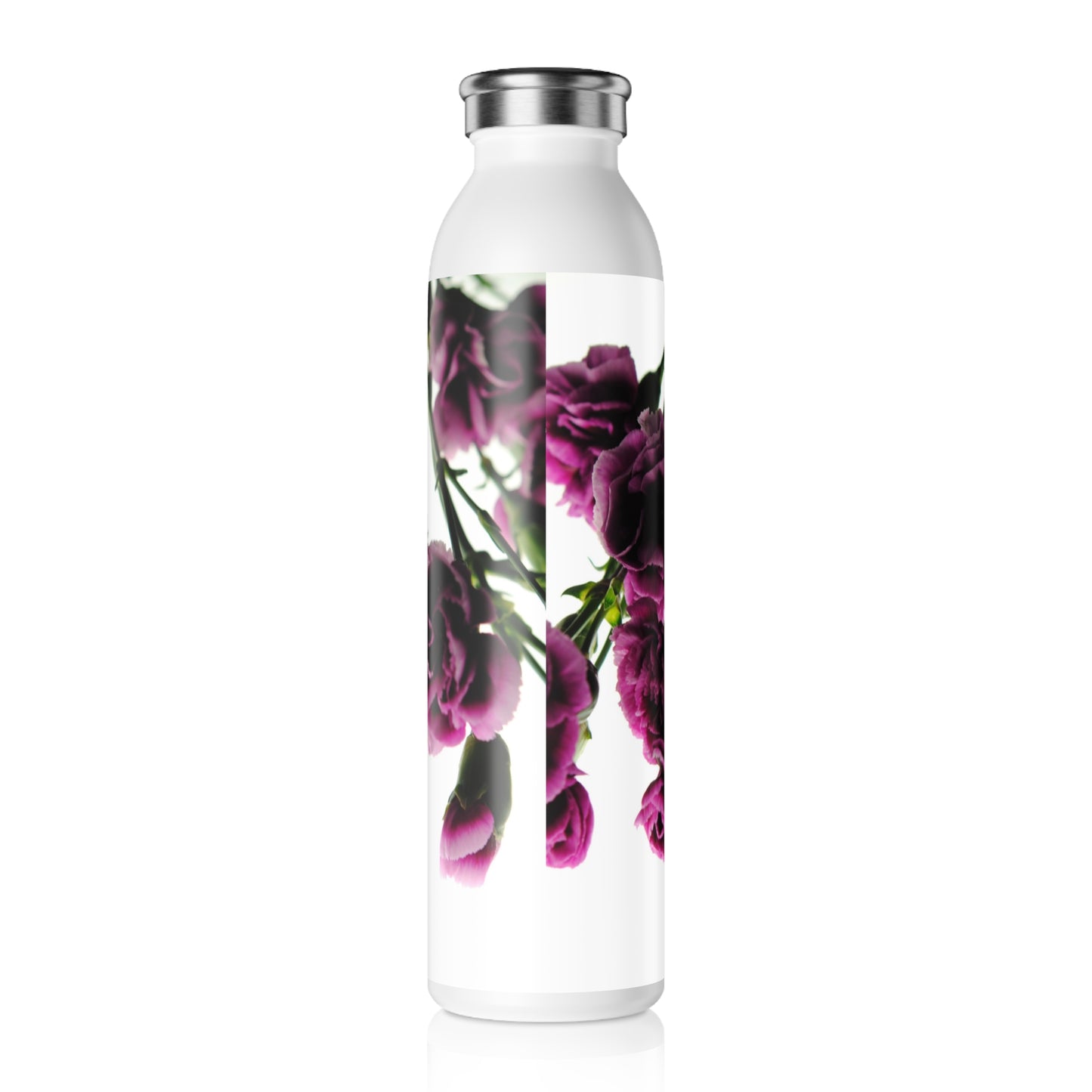 Slim Water Bottle — Elegant Dark Pink Carnations Stainless Steel Bottle