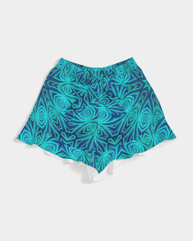 Blue Ice Kaleidoscope Women's All-Over Print Ruffle Shorts