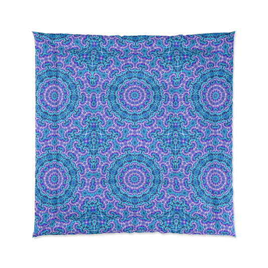 Mandala Blue Purple Comforter — Boho Kaleidoscope Tie Dye Bedding