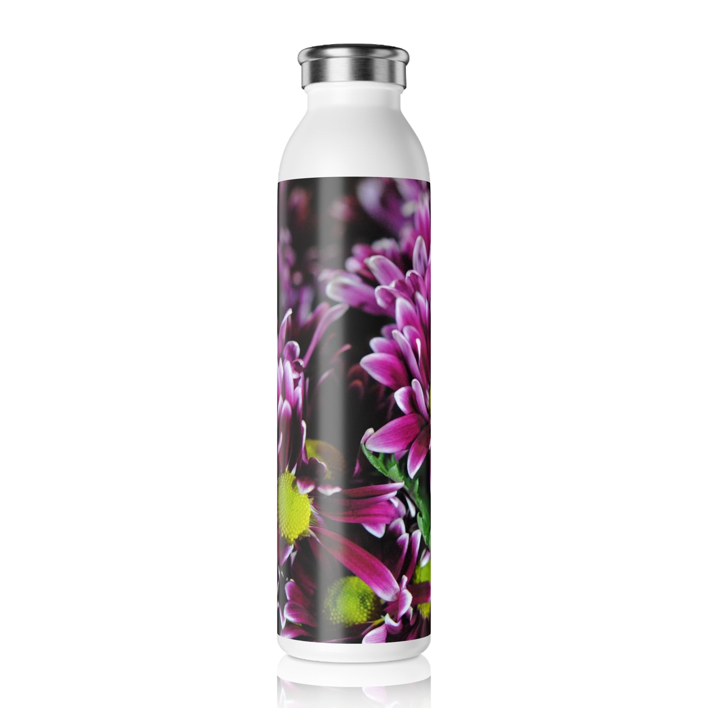 Maroon and White Mums Slim Water Bottle - Reusable, Eco-Friendly Hydration, Gift for Nature Lovers, Workout Companion, Travel Accessory