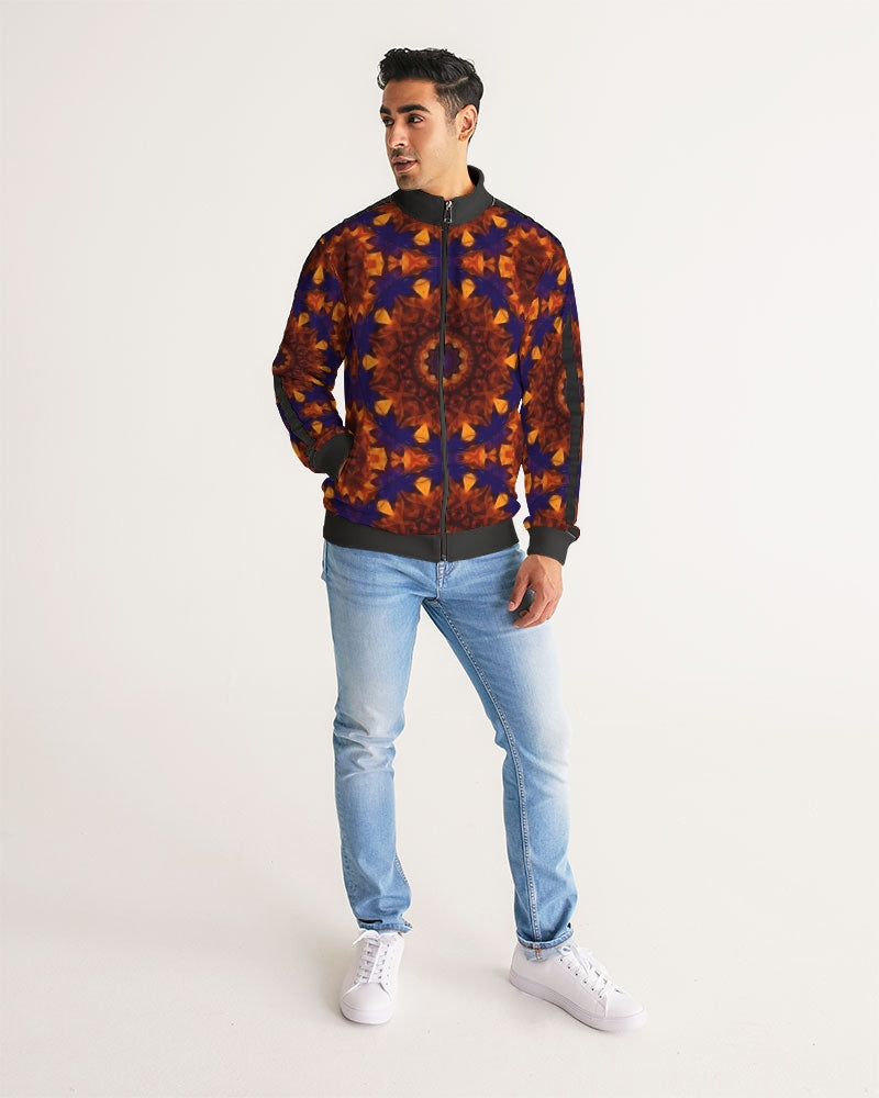 Blue Orange Red Kaleidoscope Men's All-Over Print Stripe Sleeve Track Jacket