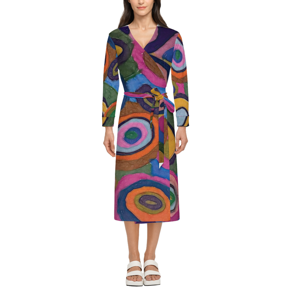 Warm Autumn Bubbles Women's ¾ Sleeve Wrap Dress-Heavy Knit