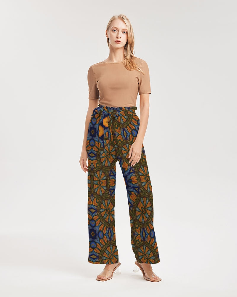 Blue and Yellow Sketch Kaleidoscope Women's All-Over Print High-Rise Wide Leg Pants