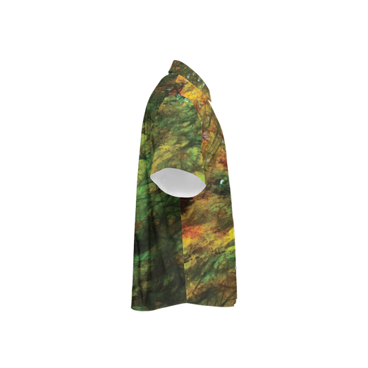 Fall Color Abstract Women's Short-Sleeve Button-Up Shirt-Cotton Feel