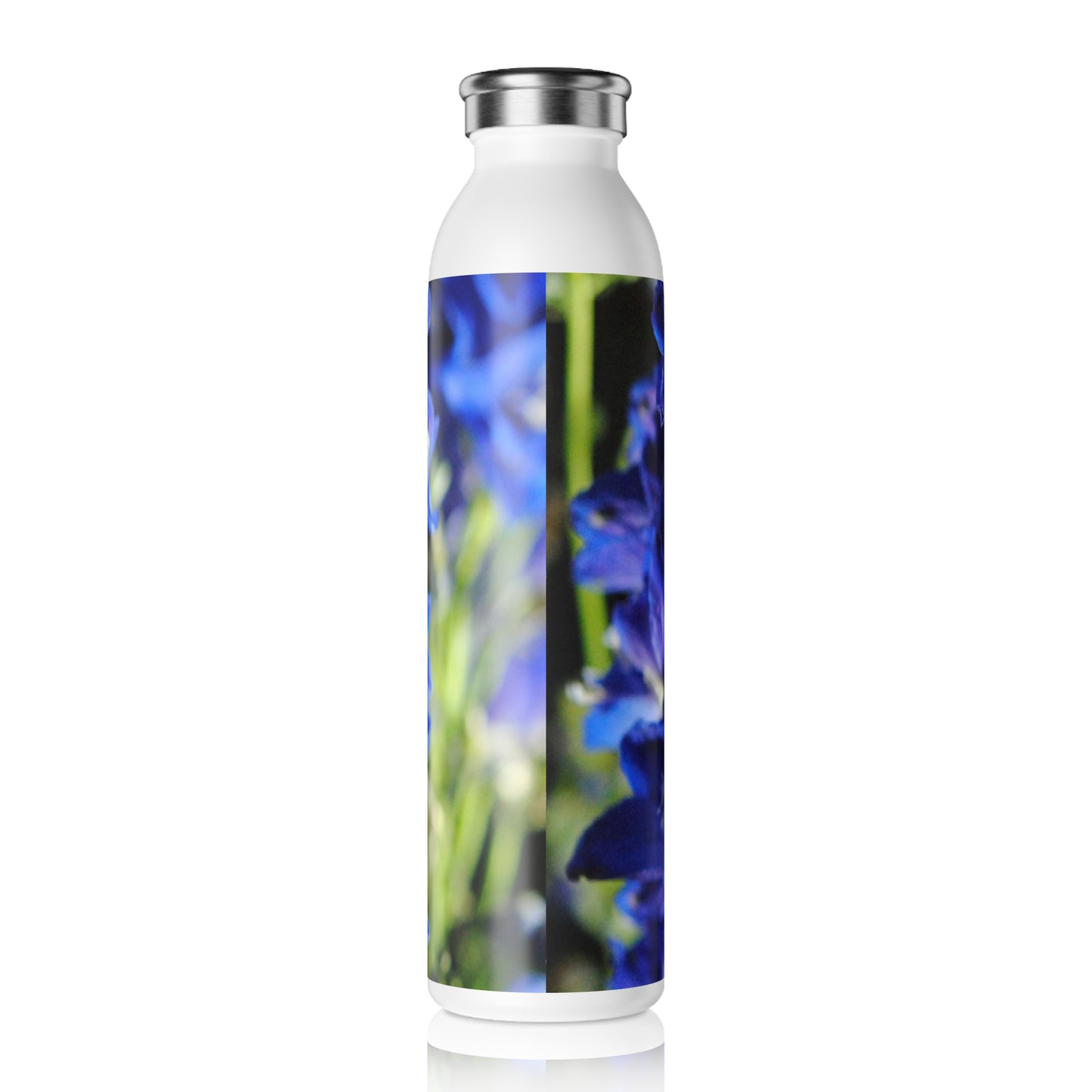Blue Delphinium Slim Water Bottle - Personalized Gift, Eco-Friendly Beverage, Hydration Container, Summer Accessory, Travel Essentials