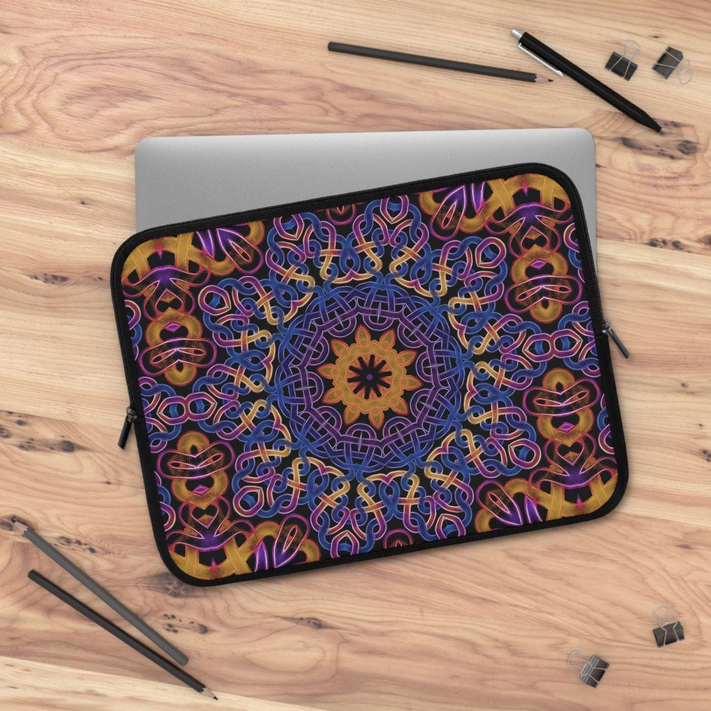 Blue Gold Celtic Kaleidoscope Laptop Sleeve