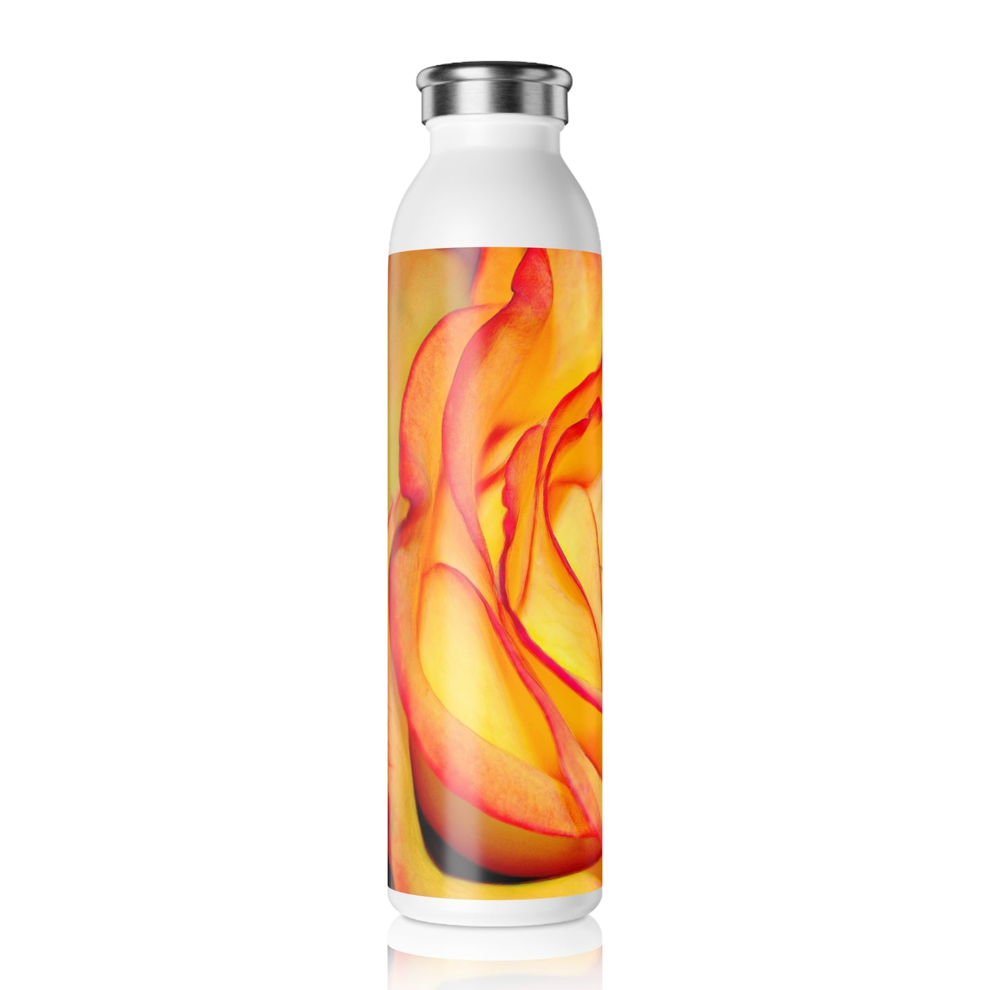 Bright Orange Rose Slim Water Bottle with Vibrant Rose Design, Floral Gift, Eco-Friendly Water Bottle, Travel Mug, Summer Essential