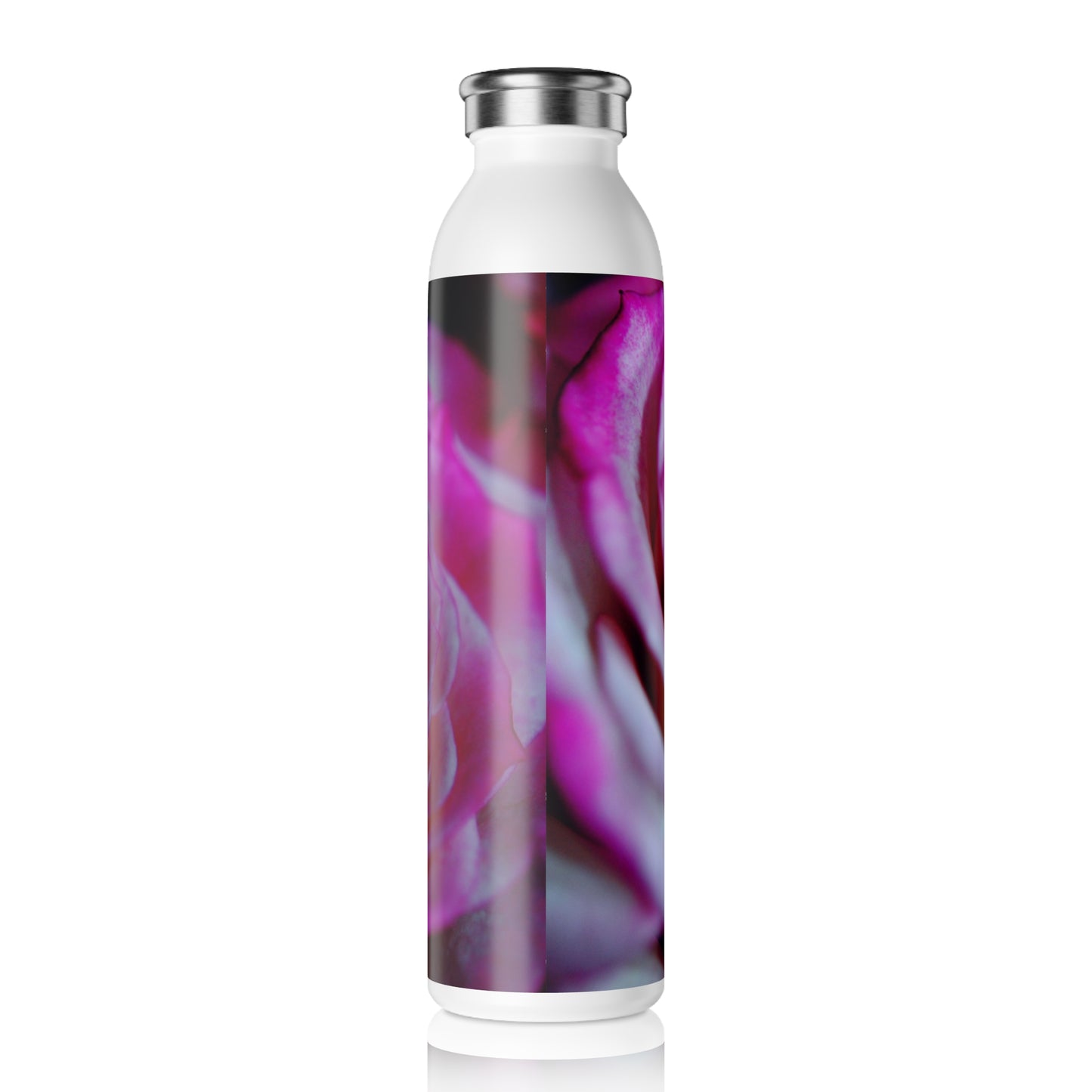Slim Water Bottle — Pink Tea Rose Floral Stainless Steel Bottle