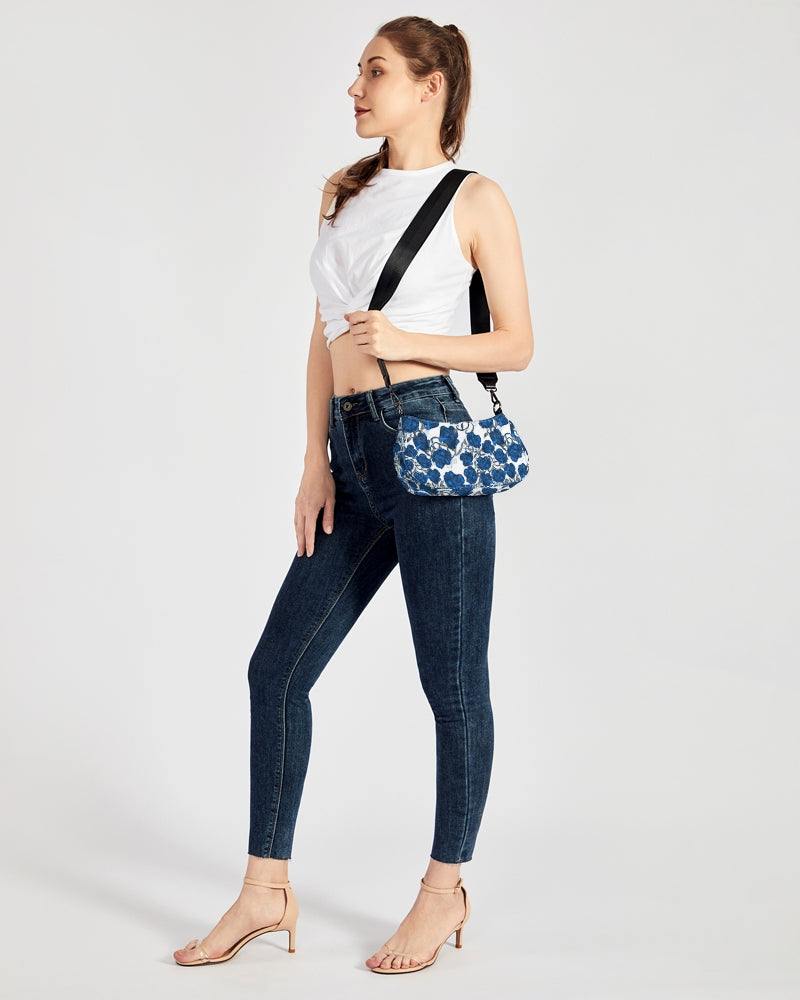 Blue Roses Petite Canvas Pouch