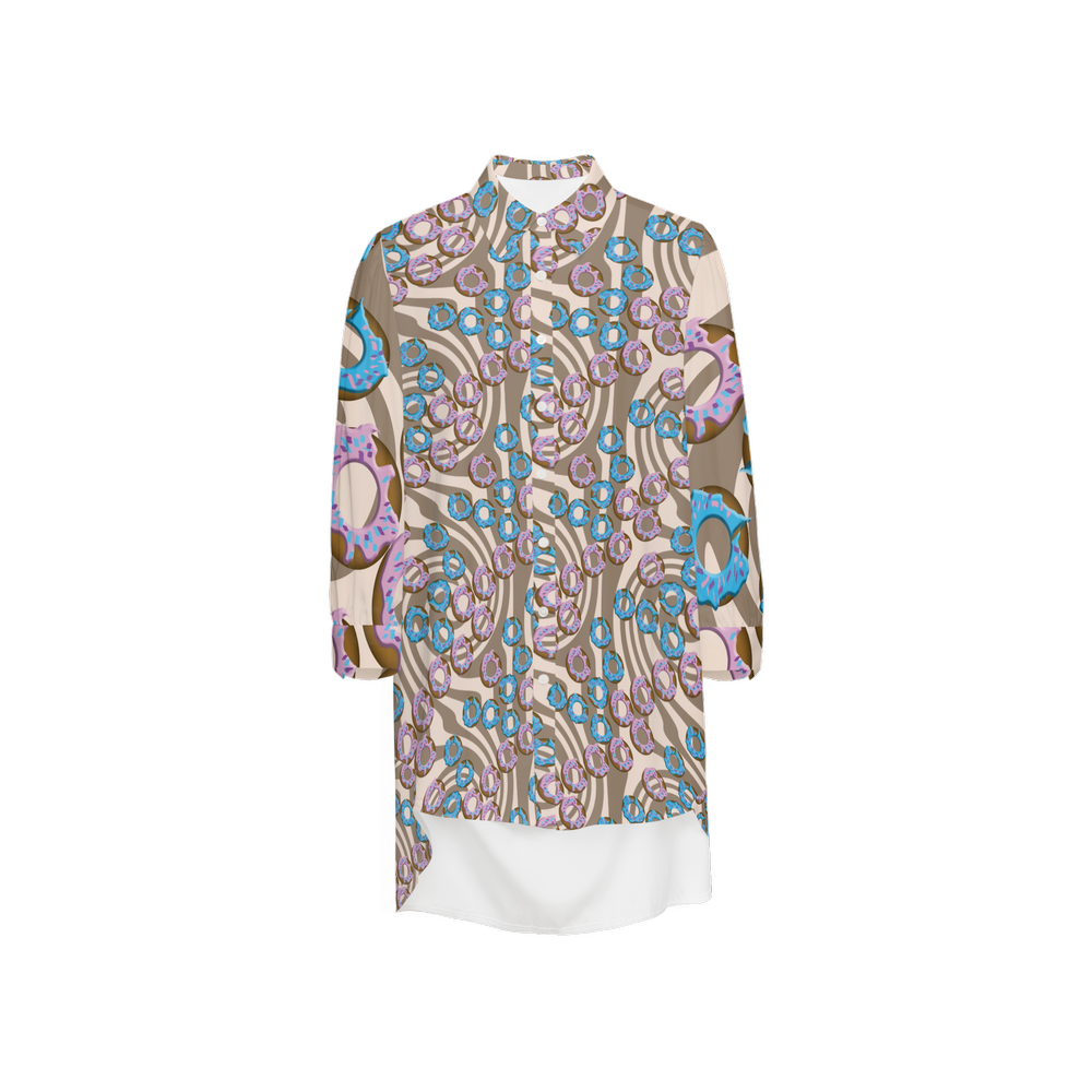 Donuts Women's High-Low Long-Sleeve Hem Shirt Silky-like Elegance