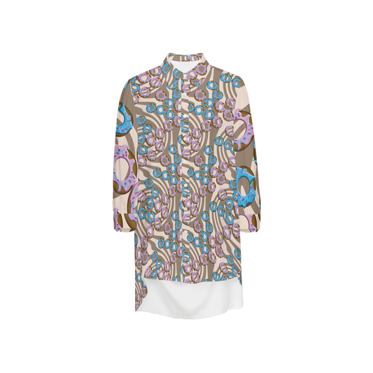 Donuts Women's High-Low Long-Sleeve Hem Shirt Silky-like Elegance
