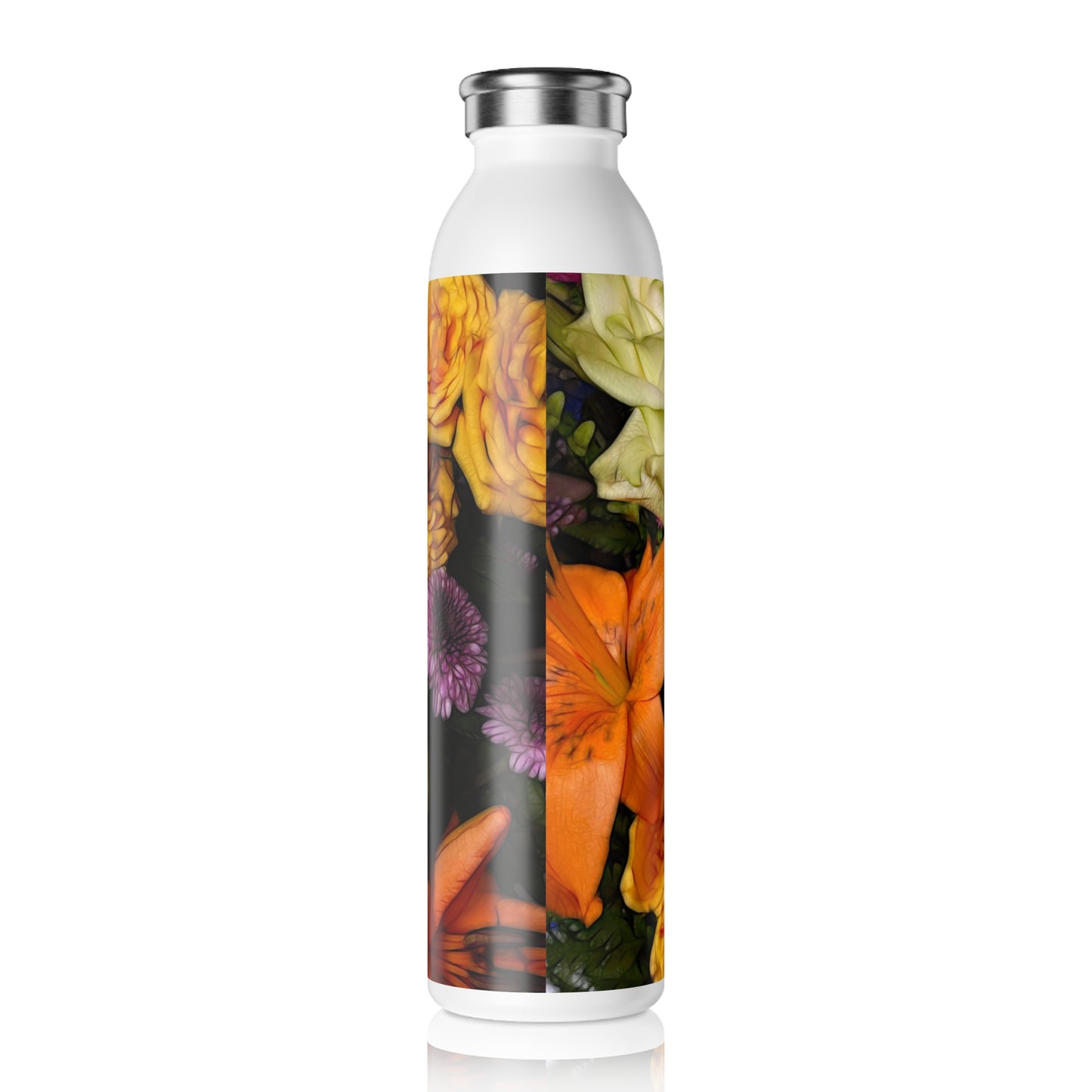 November Flowers 7 Slim Water Bottle | Eco-Friendly Hydration, Gift for Her, Summer Accessory, Outdoor Adventure, Wedding Favors