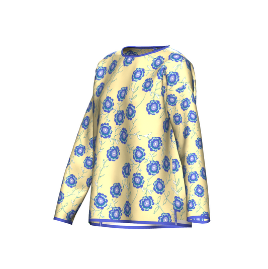 Blue Flowers On Yellow Sweater