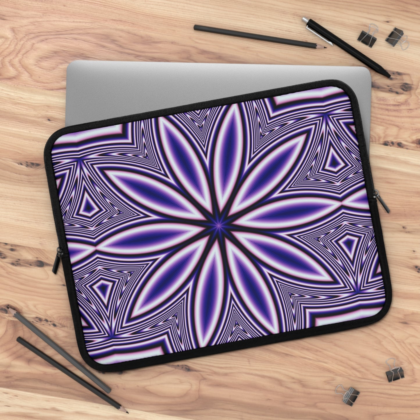 Blue Fractal Kaleidoscope Laptop Sleeve