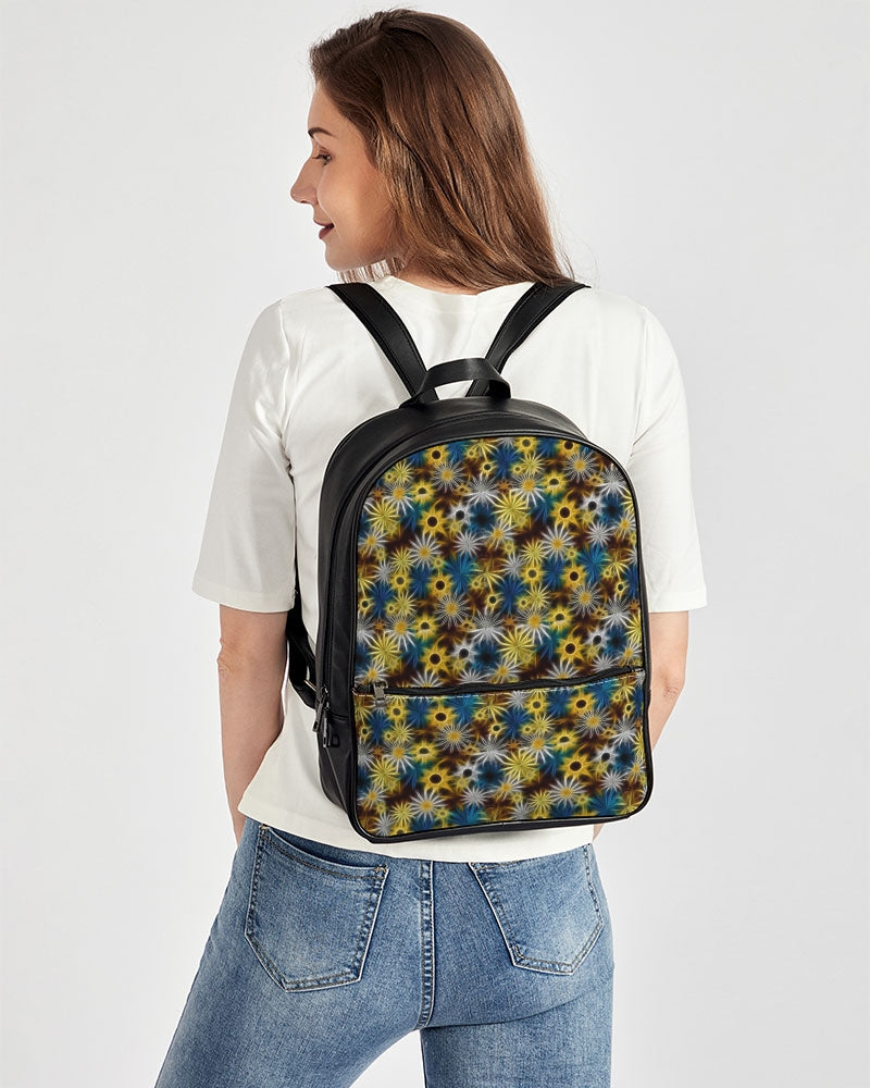Blue and Yellow Glowing Daisies Classic Faux Leather Backpack