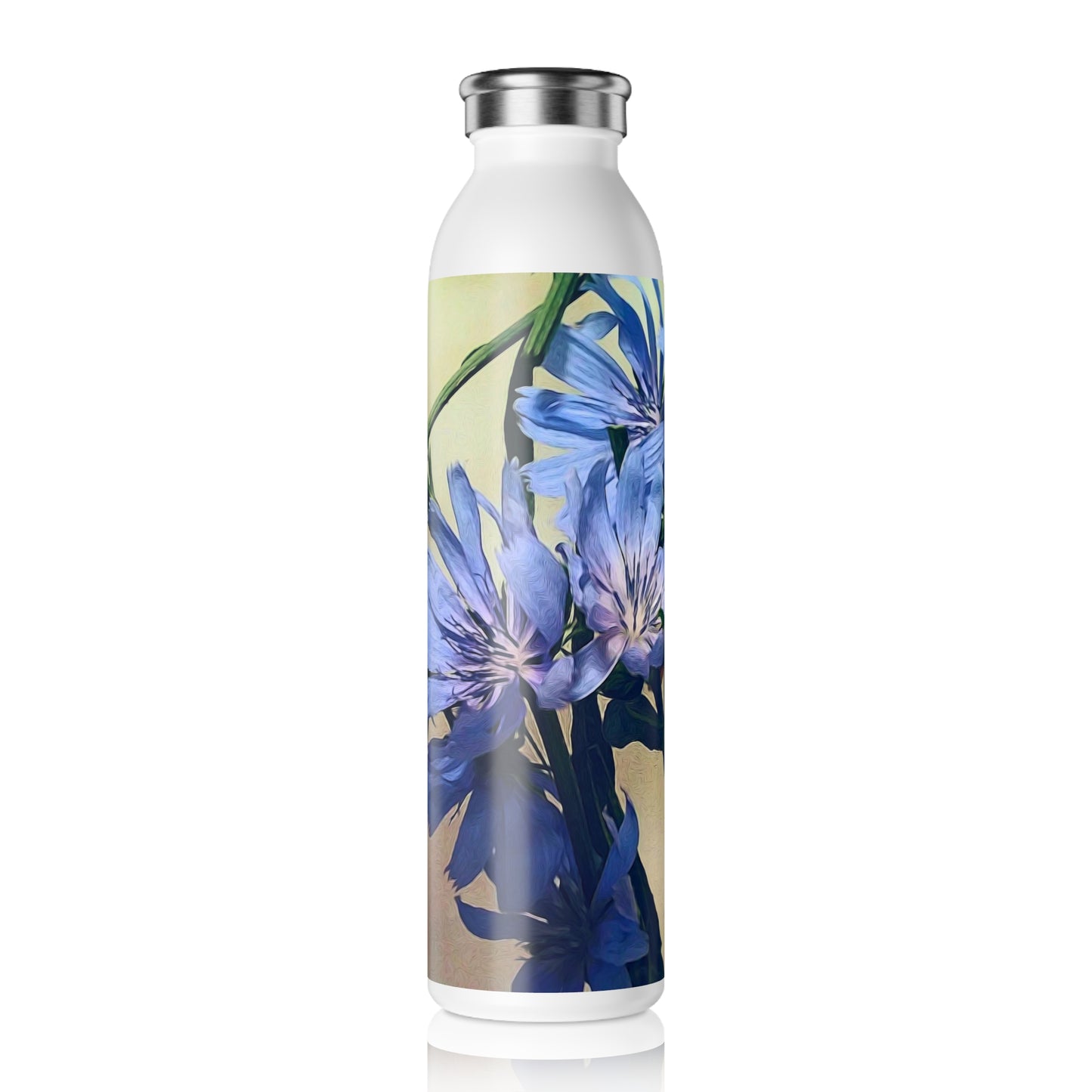 Blue Wildflower Slim Water Bottle - Eco-Friendly Drinkware, Gift for Nature Lovers, Hydration on the Go, Summer Outdoors, Gardening Accessories