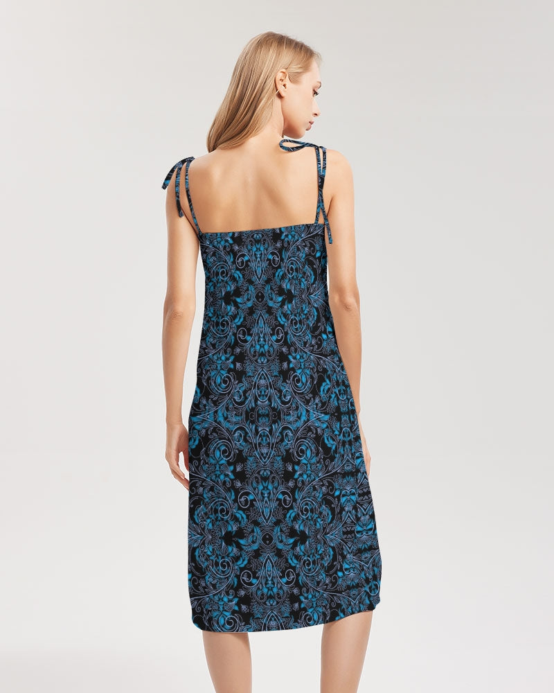 Blue Vines and Lace Women's All-Over Print Tie Strap Split Dress
