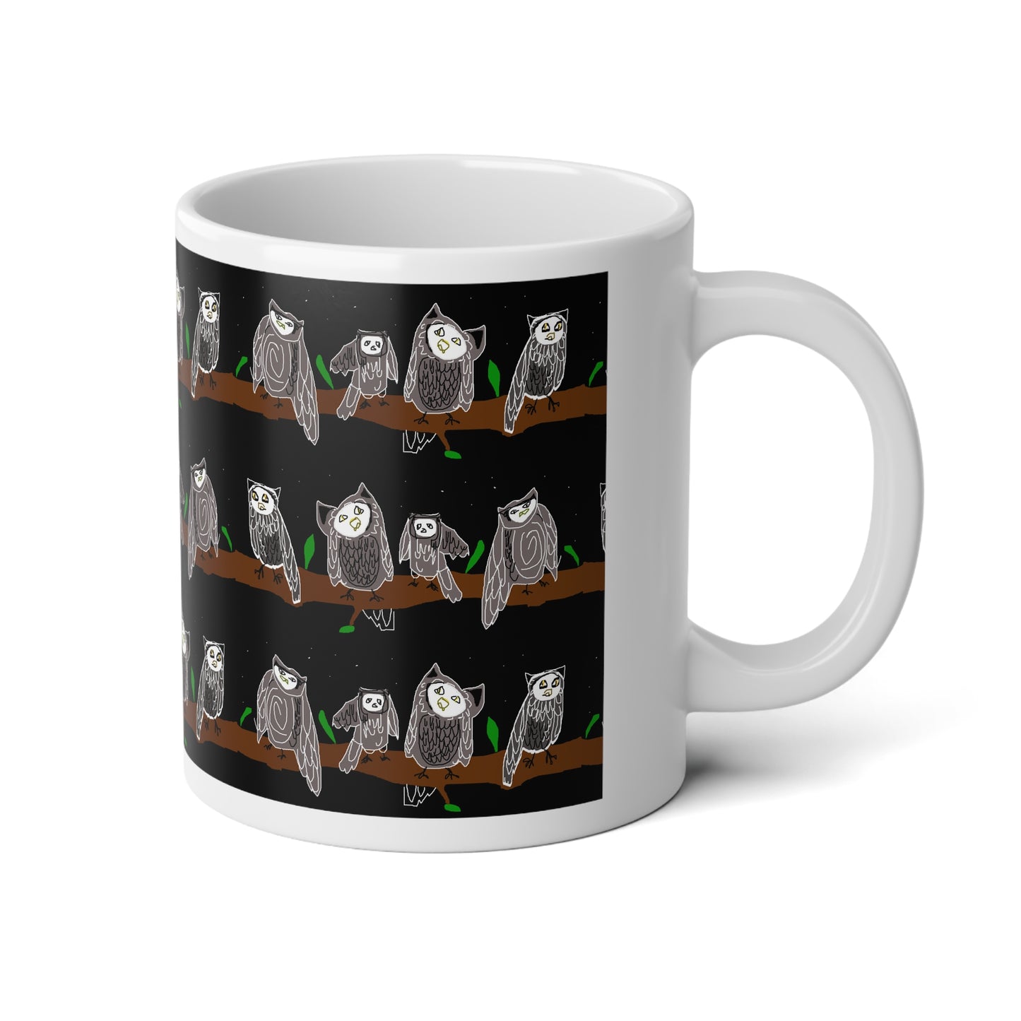 Whimsical Owl Jumbo Mug, 20oz Coffee Cup for Animal Lovers, Cute Gift for Birthdays, Cozy Mornings, Home Decor, Owl Enthusiasts