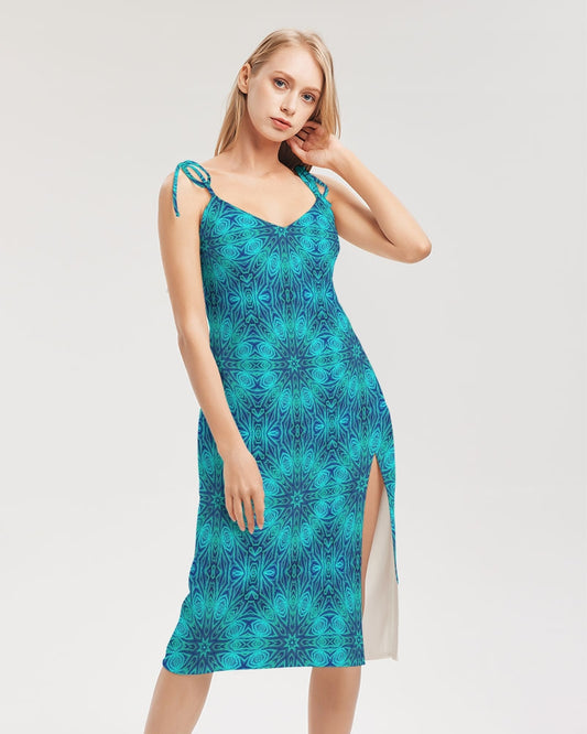 Blue Ice Kaleidoscope Women's All-Over Print Tie Strap Split Dress