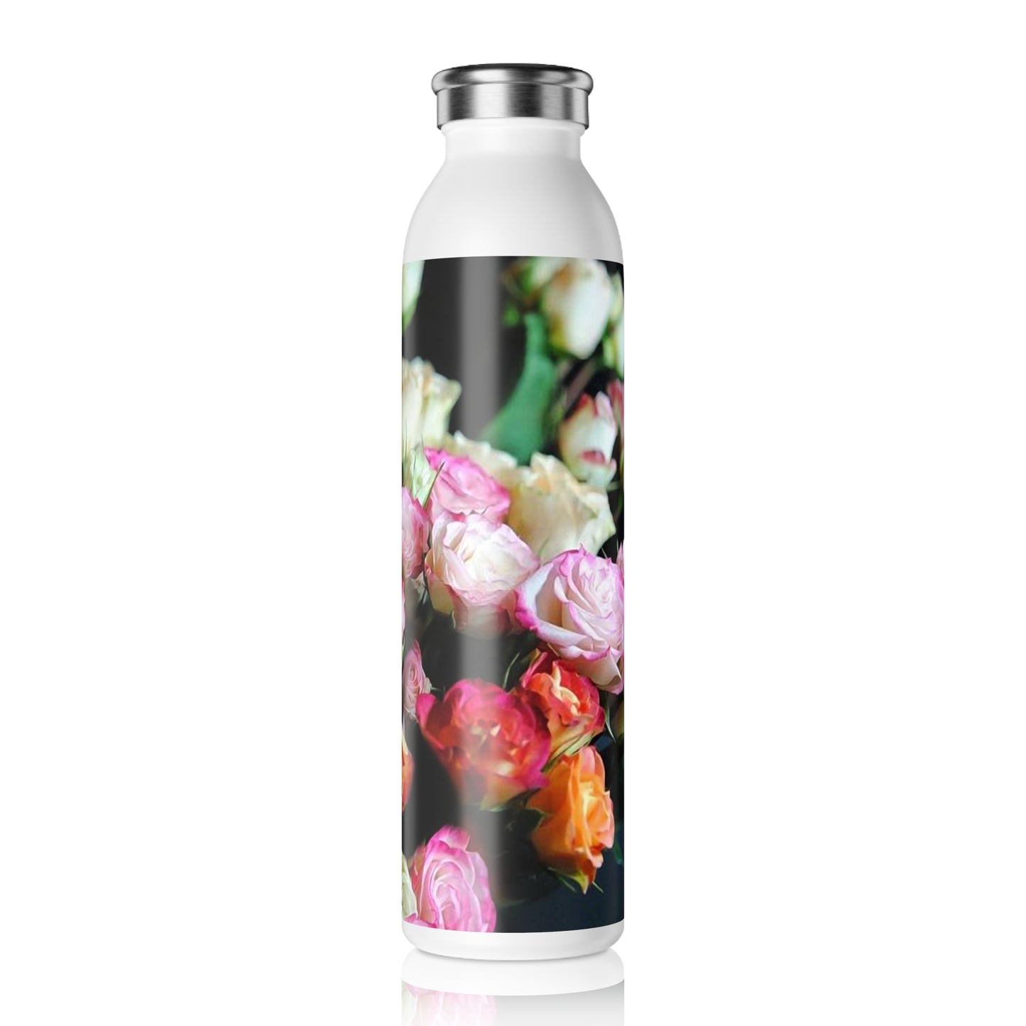 Mini Tea Roses Insulated Water Bottle, Slim Floral Bottle, Eco-Friendly Drinkware, Hydration Gift, Summer Picnic Accessory