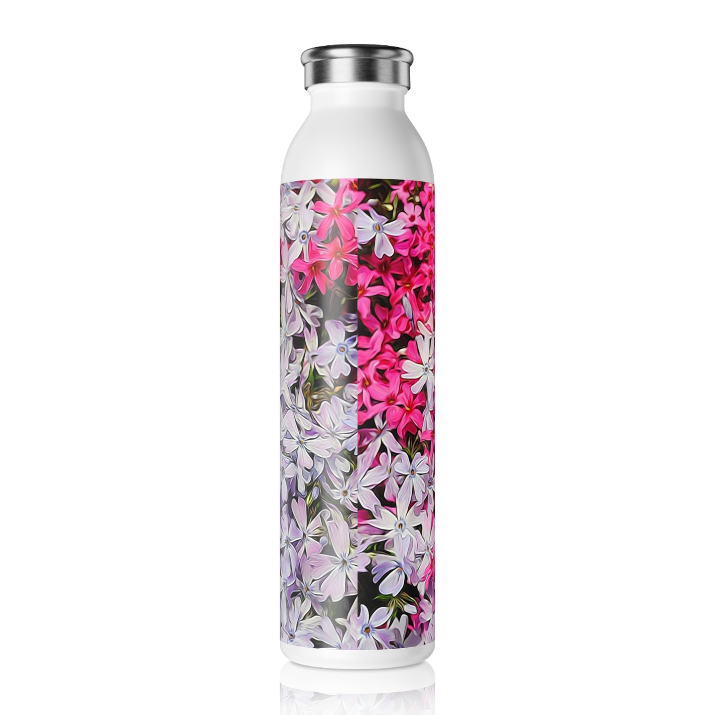 Pink and White Phlox Slim Water Bottle | Eco-Friendly Hydration, Reusable Drinkware, Gift for Nature Lovers, Summer Essentials, Fitness Companion