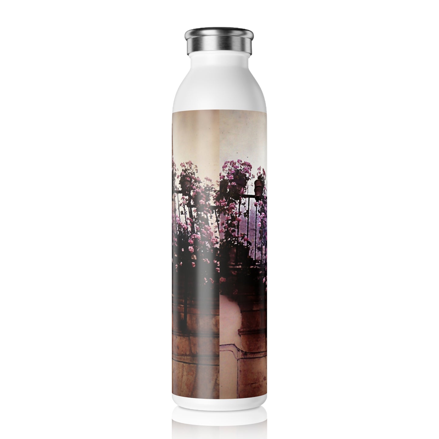 Slim Water Bottle • Vintage Purple Flower Window Floral Stainless Steel Bottle
