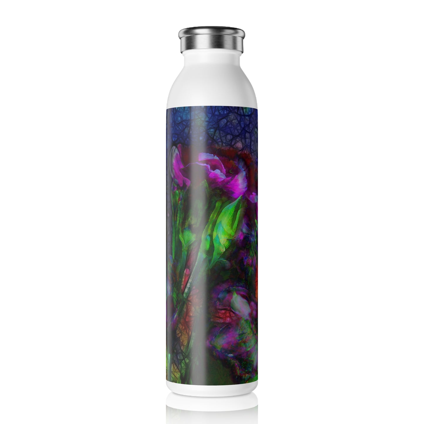 Abstract Pink Carnations Slim Water Bottle | Eco-Friendly Drinkware | Perfect for Gifts, Fitness, Yoga, Outdoor Adventures, Travel
