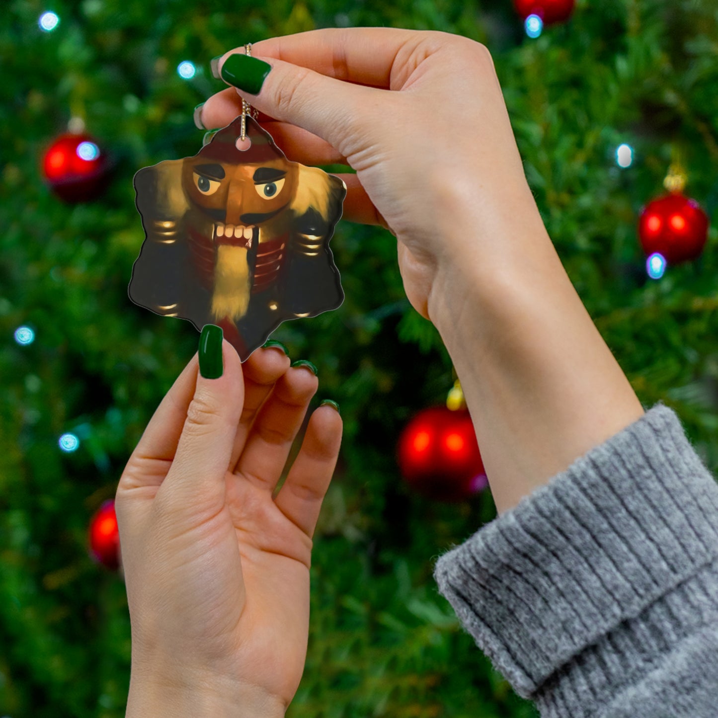 Nutcracker Ceramic Ornament — Round Holiday Tree Decoration