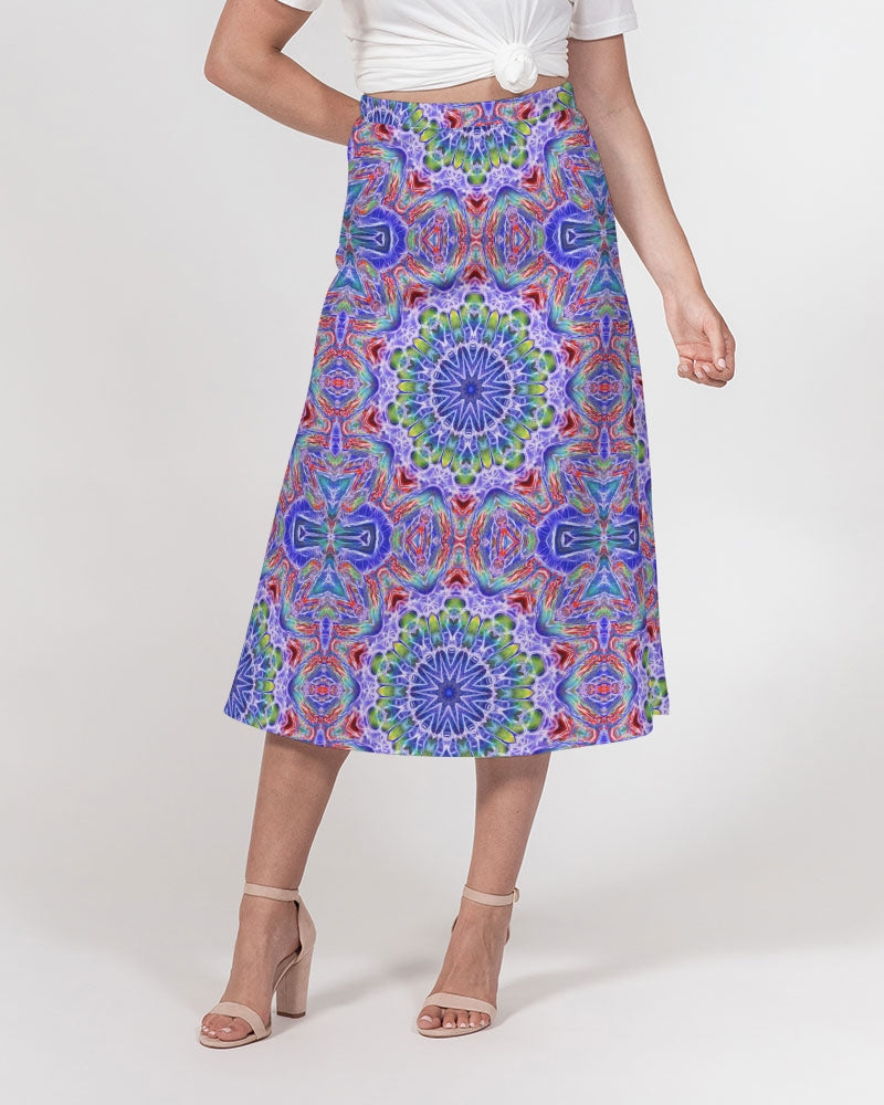 Blue Red Kaleidoscope Women's All-Over Print A-Line Midi Skirt