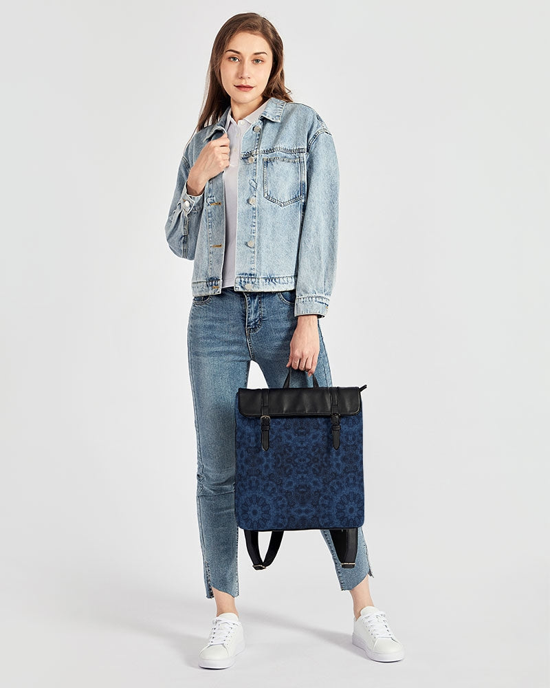 Blue Faux Velvet Kaleidoscope Casual Flap Backpack