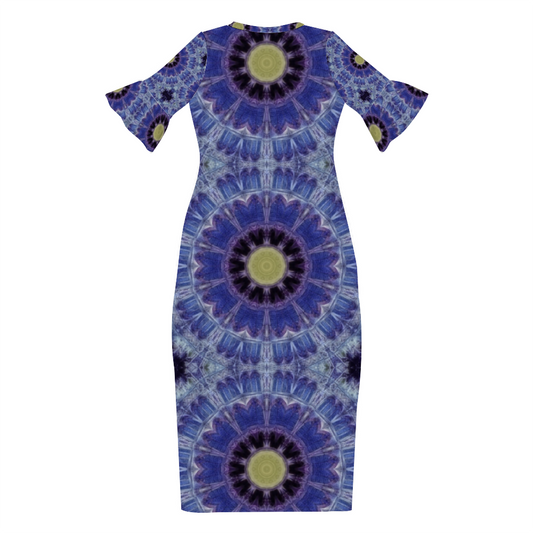 Blue Cathedral Kaleidoscope Custom Lotus Leaf Short Sleeve Long Dress Women's Summer Fashion Dress