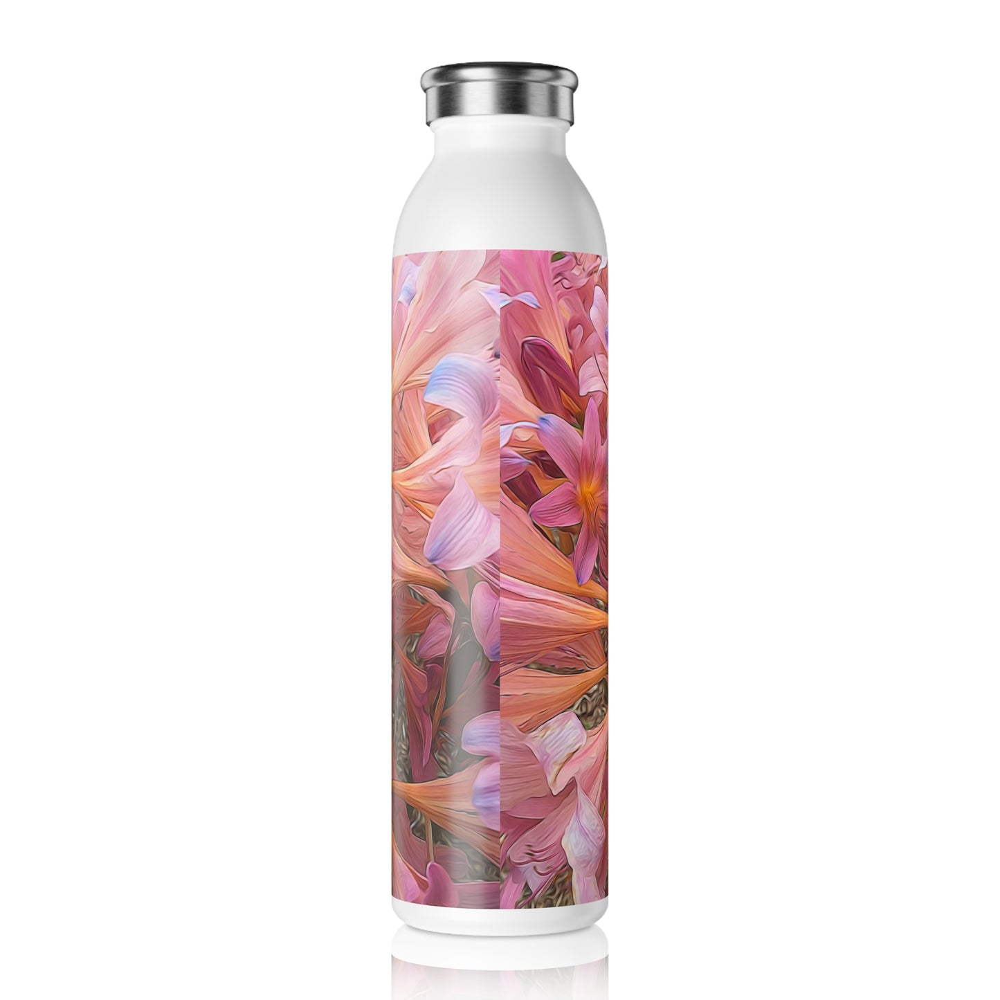 Pink Amaryllis Slim Water Bottle, Stylish Hydration, Eco-Friendly Gift, Summer Accessory, Floral Design Bottle, Perfect for Outdoors, Sports