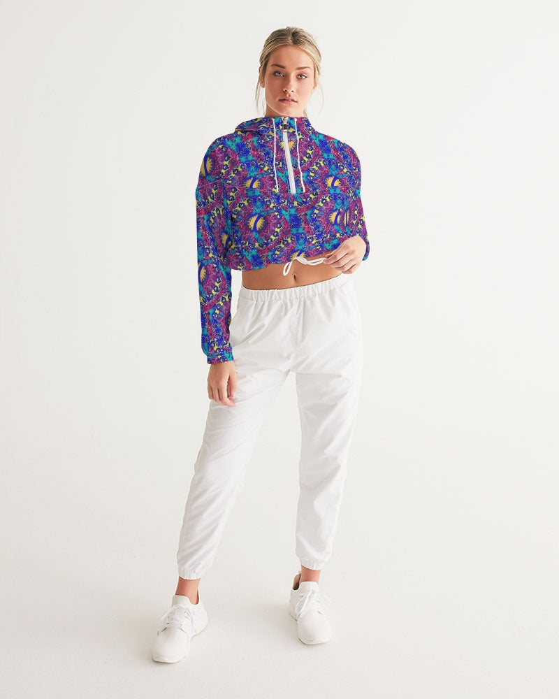 Caribbean Grafitti Women's All-Over Print Cropped Windbreaker