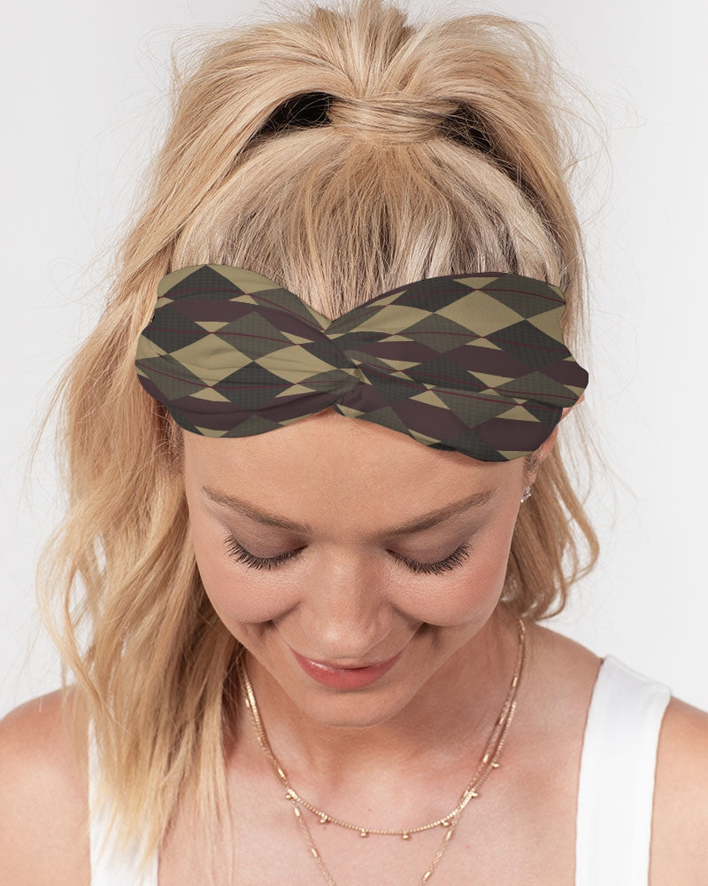 Checkered Brown Plaid Argyle Twist Knot Headband Set