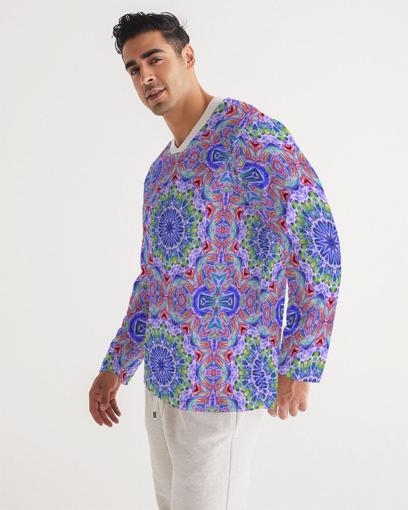 Blue Red Kaleidoscope Men's All-Over Print Long Sleeve Sports Jersey